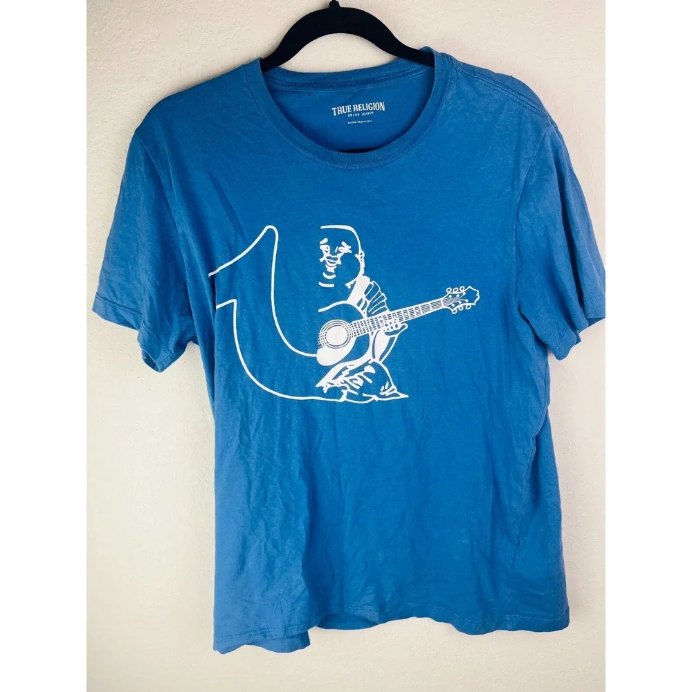 True Religion Half‎ Buddha Horseshoe T Shirt Sz M Federal Blue Crew Rare LE